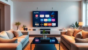 Experience diverse viewing options with our abonnement iptv plans in a cozy modern living room setup.