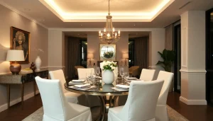 Beautifully styled dining area with housses de chaises enhancing elegance and comfort for guests.