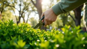 Shrub trimming to shape a lush green bush, enhancing garden aesthetics and health.