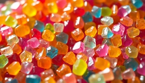 Delightful crystal candy showcasing vibrant colors and shapes for a sweet experience.