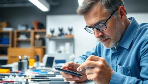 Riparazione cellulari a Torino da un tecnico esperto che sostituisce uno schermo rotto.