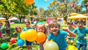 Capture the excitement of a wildfire event perth with children playing and enjoying outdoor festivities.