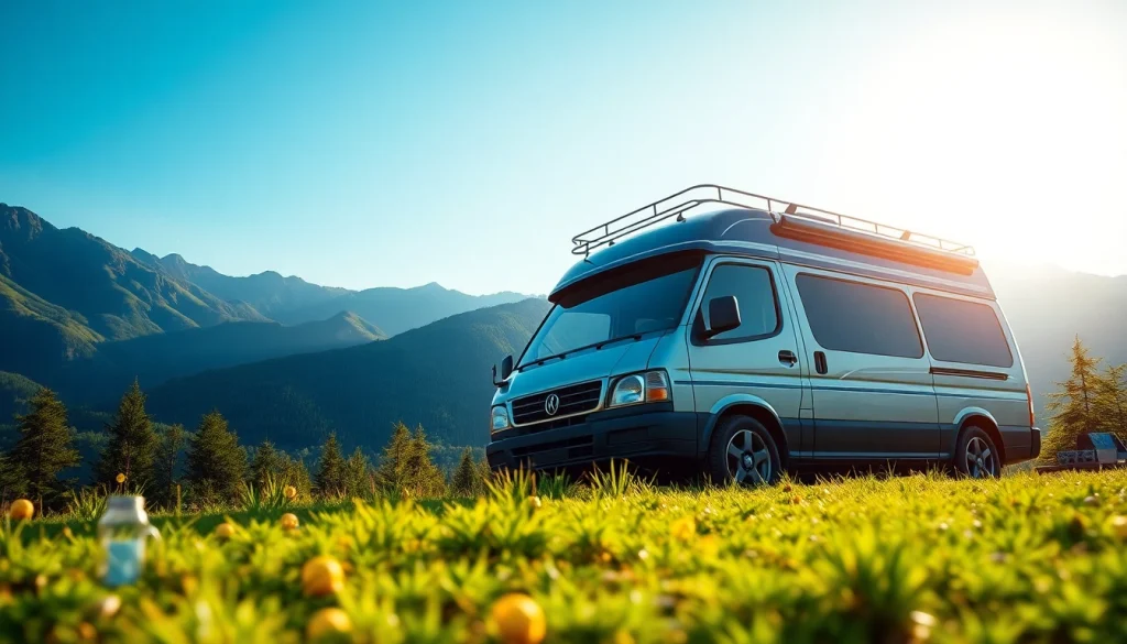 Highlighting JRP Campers, a sleek modified van set against a scenic outdoor backdrop.