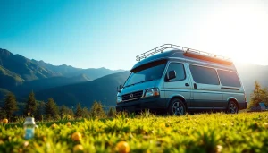 Highlighting JRP Campers, a sleek modified van set against a scenic outdoor backdrop.