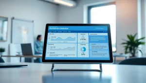 Using a plagiarism detector on a sleek device in a modern workspace, highlighting text originality.