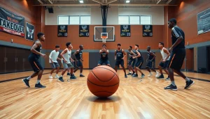 Immersive training scene at Takeover Basketball Academy featuring diverse youth athletes.