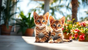 Bengal Breeders Orange County showcase a playful Bengal kitten in a sunny, tropical setting.