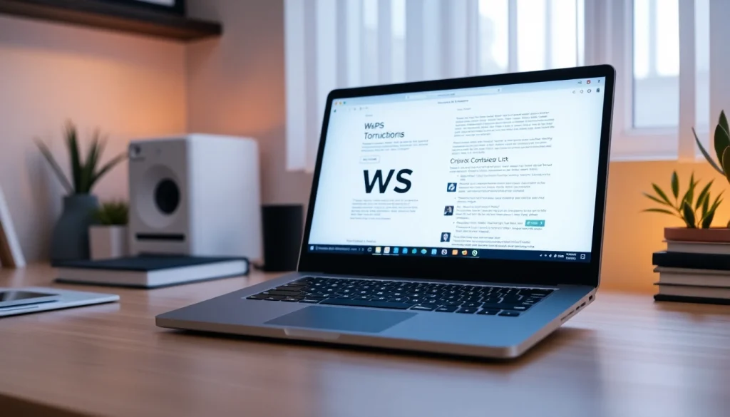 Explore the features of wps中文版 in a cozy workspace setting, highlighting productivity tools and modern design elements.