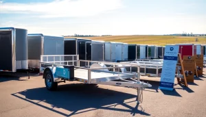 Find high-quality trailers near me showcased in a vibrant dealership setting.