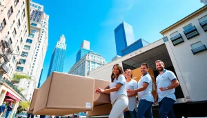 Manhattan moving company employees expertly loading furniture onto a truck outside a Manhattan apartment.
