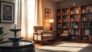 Healing trauma in a serene therapy office featuring soft lighting and calming decor.