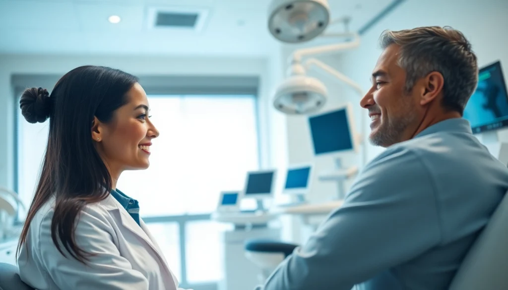 Administering Peptide Therapy in a modern medical office, conveying expertise and care.