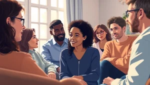 Support group discussing dealing with grief, showcasing empathy and connection.