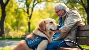Supportive psychiatric service dogs comforting their handlers in a serene park scene