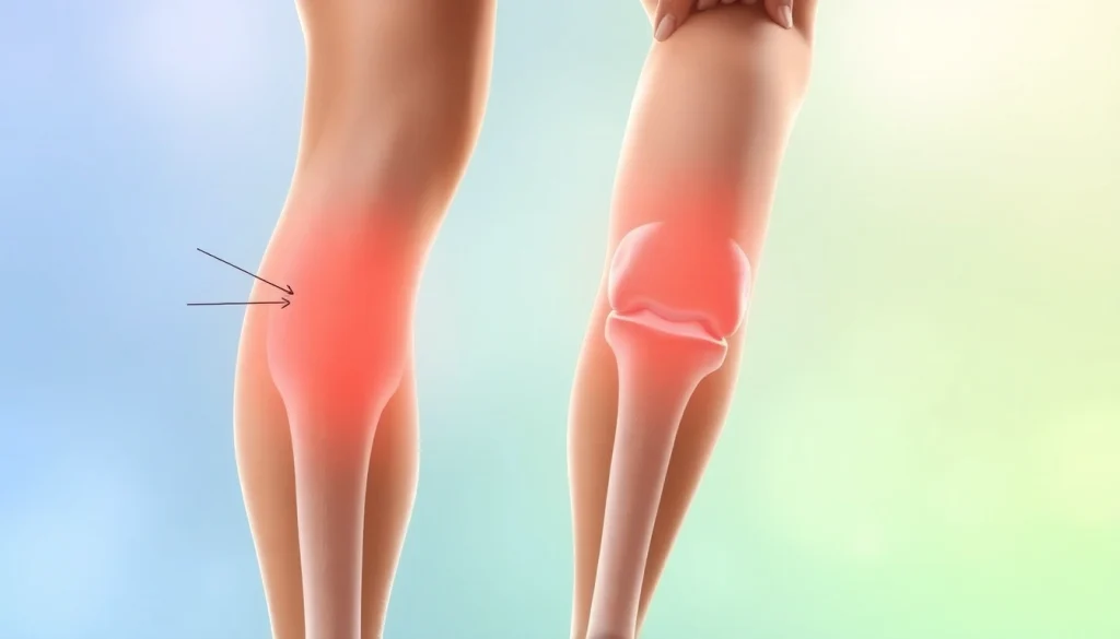 Arthrose im Kniegelenk veranschaulicht mit detaillierten anatomischen Merkmalen.