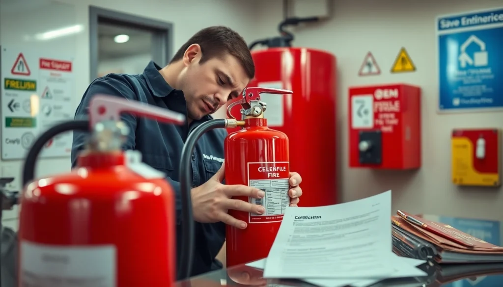 Ensuring compliance with fire extinguisher servicing Lichfield by a professional technician.