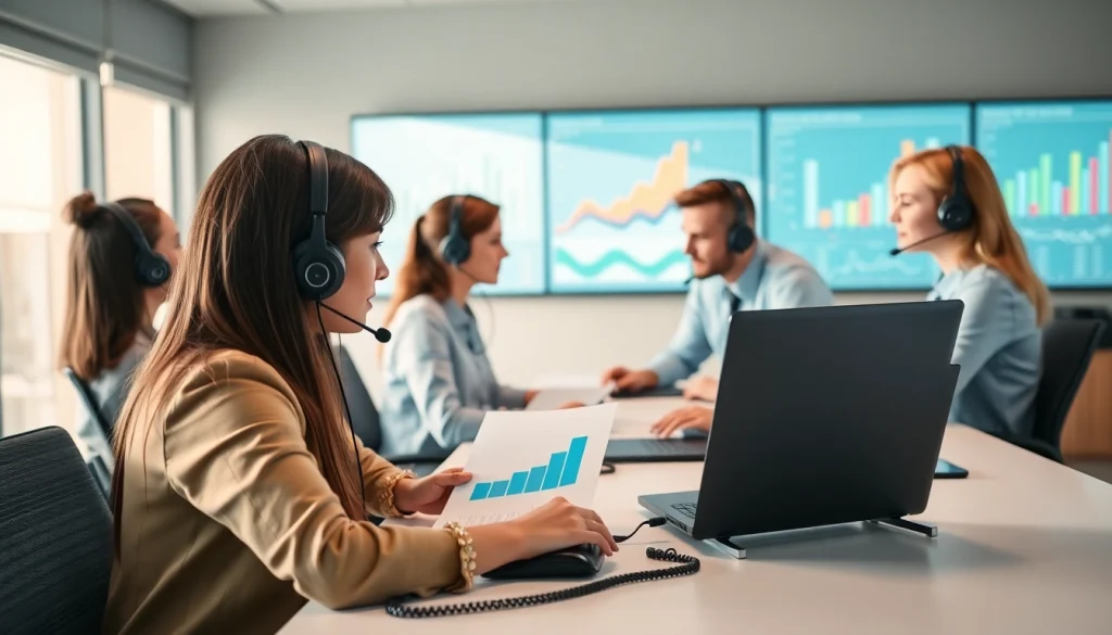 Engaging Telephone Data Collection scene showcasing interviewers using headsets in a modern office.