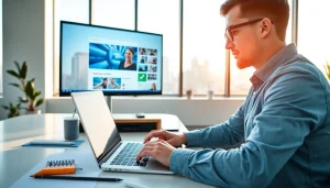 Creating a stunning kc web design layout at a modern workspace, highlighting creativity and professionalism.