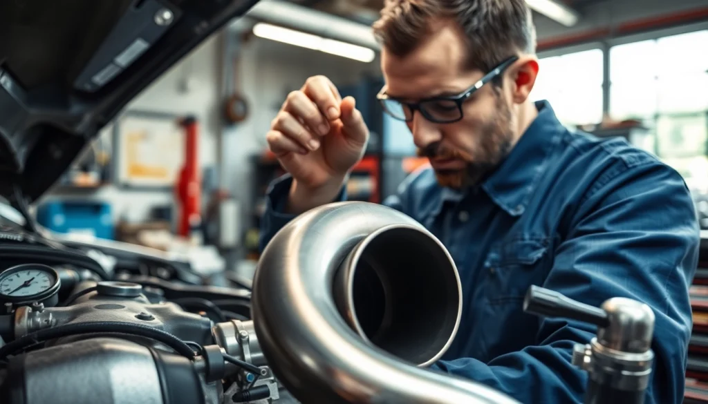 Inspecting a car charge pipe to enhance vehicle performance in a workshop.