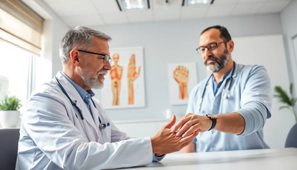 Handchirurgie Braunschweig, professionelle Untersuchung durch einen Handchirurgen in einer modernen Praxis.
