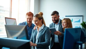 Analyze competitor pricing strategies with a professional team in a modern office setup.